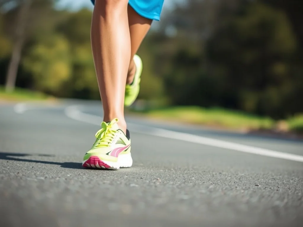 Plusieurs paires de chaussures de running alignées sur un sol clair, vues de profil.