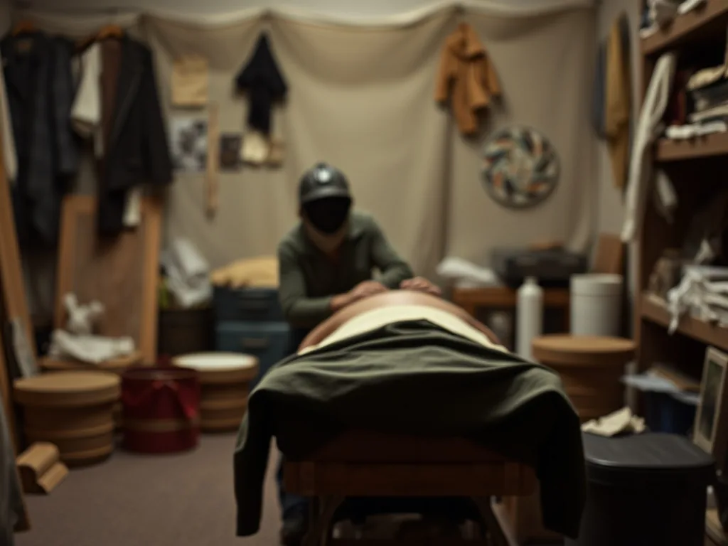 Un bâton de massage en bois posé sur une serviette de sport, à côté d'un carnet d'entraînement et d'une montre GPS. Lumière naturelle, ambiance post-sortie.