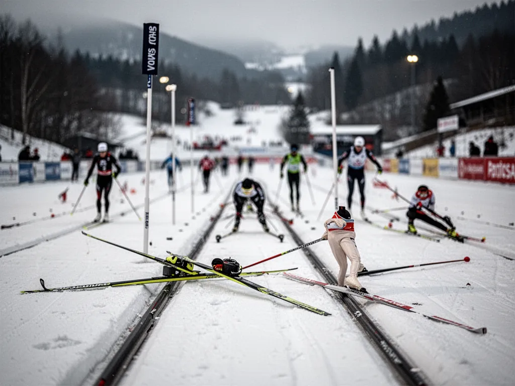 Paire de pointes de cross country posée sur un terrain boueux en bord de parcours