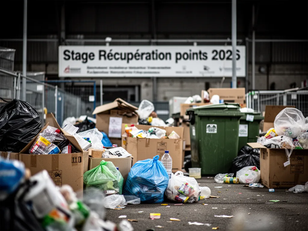 Un formulaire d'inscription à un stage de récupération de points posé sur une table, un stylo et un permis de conduire à côté, dans une salle de formation lumineuse.